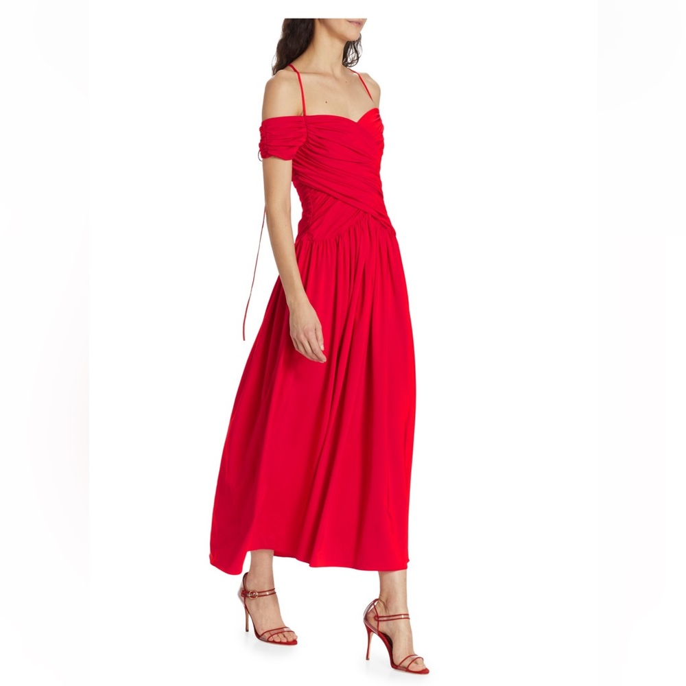 Rosetta Getty Ruched Off The Shoulder Dress